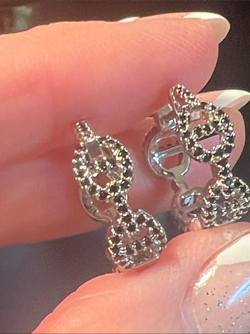 Silver Black Pave’ Hoop Huggie Earrings - Elegant Women Jewelry